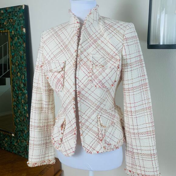 Vintage Anne Klein Size 2 Women's Tweed Fringe Blazer Jacket Wool Cotton Fall - Picture 3 of 13